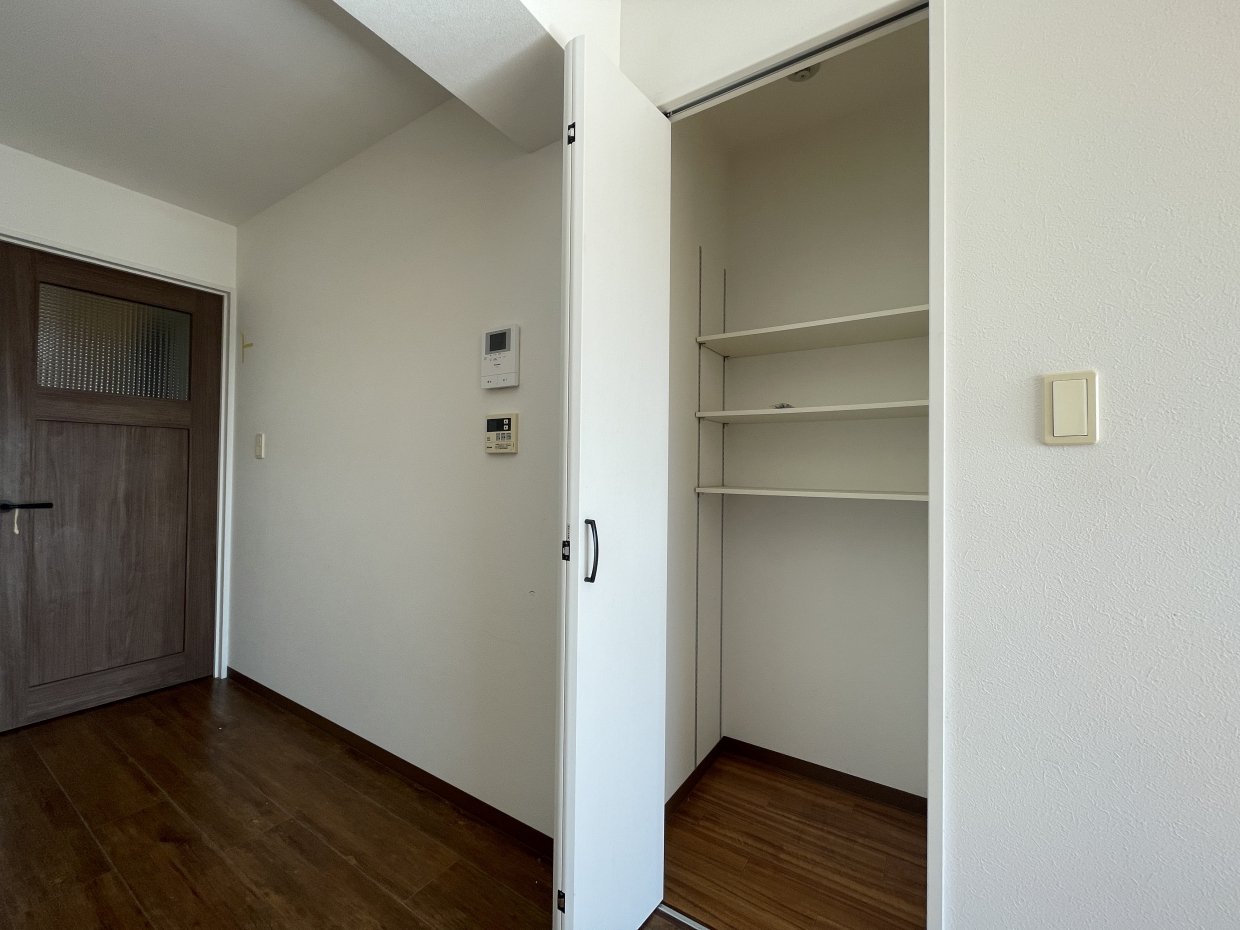 キッチン横にはパントリーとしても使える物入が