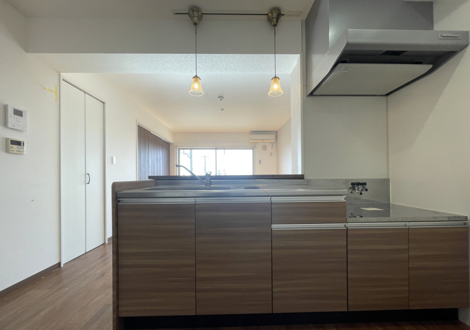 カウンタータイプなのでリビングの様子を見ながらお料理できます