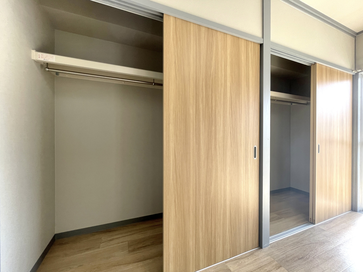 LDKにクローゼットが2つ。洋室には収納がないのでここを最大限活用しましょう