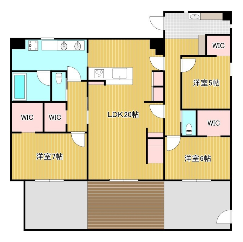 平屋感覚で住まう、106㎡の開放感の間取り図