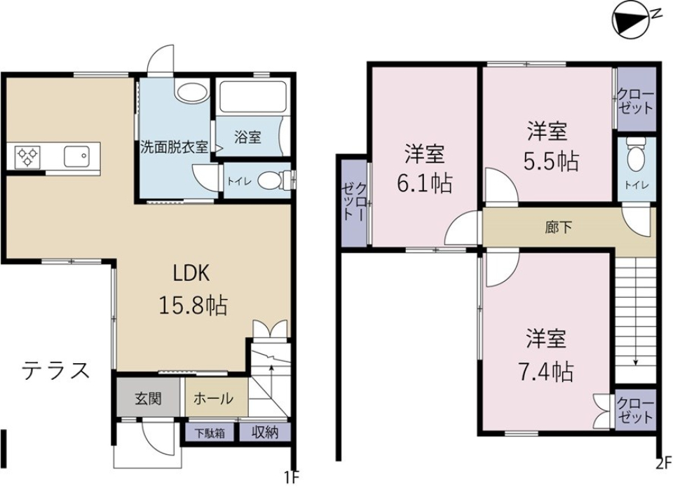 黒の存在感。家族時間を育むテラスハウス。の間取り図
