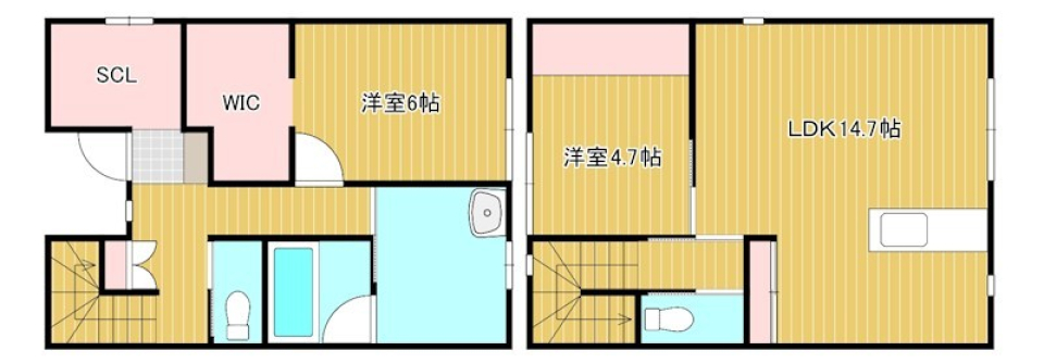 2階でくつろぐ休日の間取り図