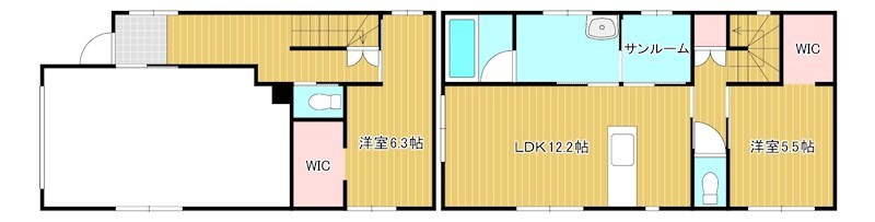 ガレージ付き2LDK。