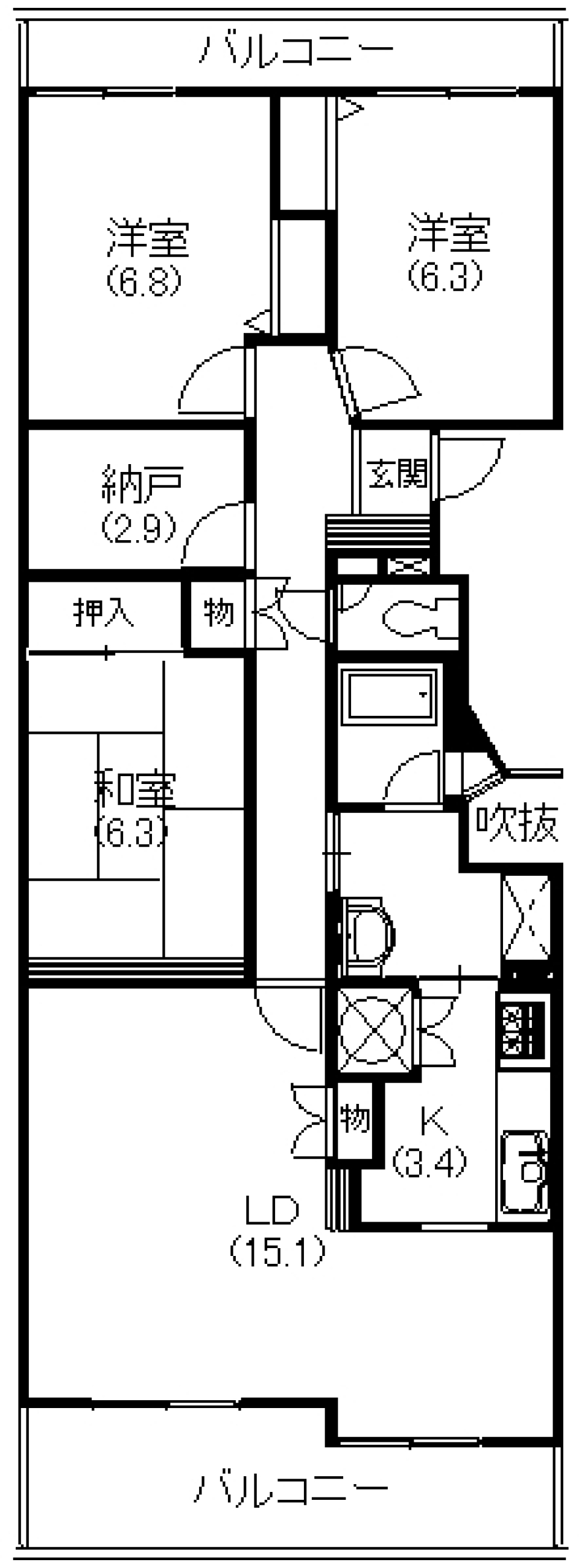 レトロな飾り棚に、ガラス扉のバスルーム。の間取り図