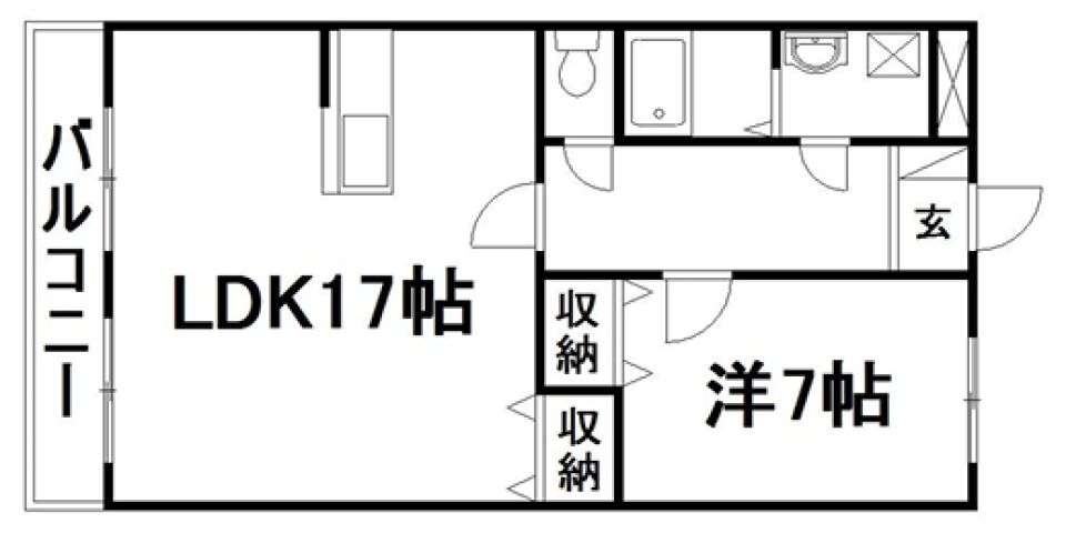 17帖の衝撃と赤が映える大人の1LDKの間取り図