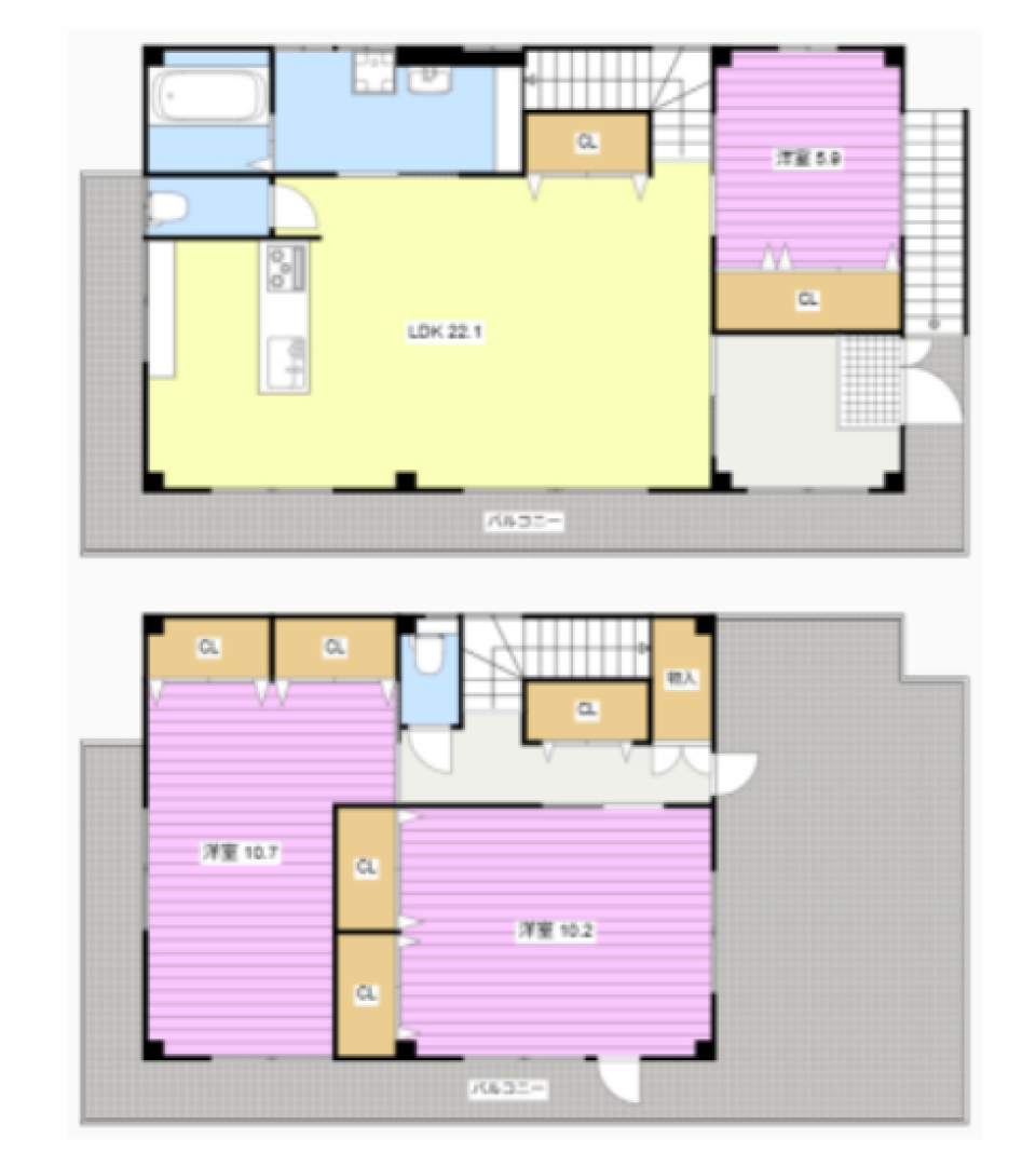 電車好きにはたまらない特等席と広々バルコニーのある暮らしの間取り図