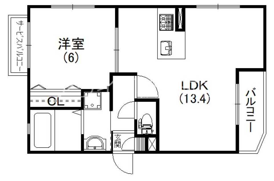 料理が主役になる贅沢13.4帖の間取り図