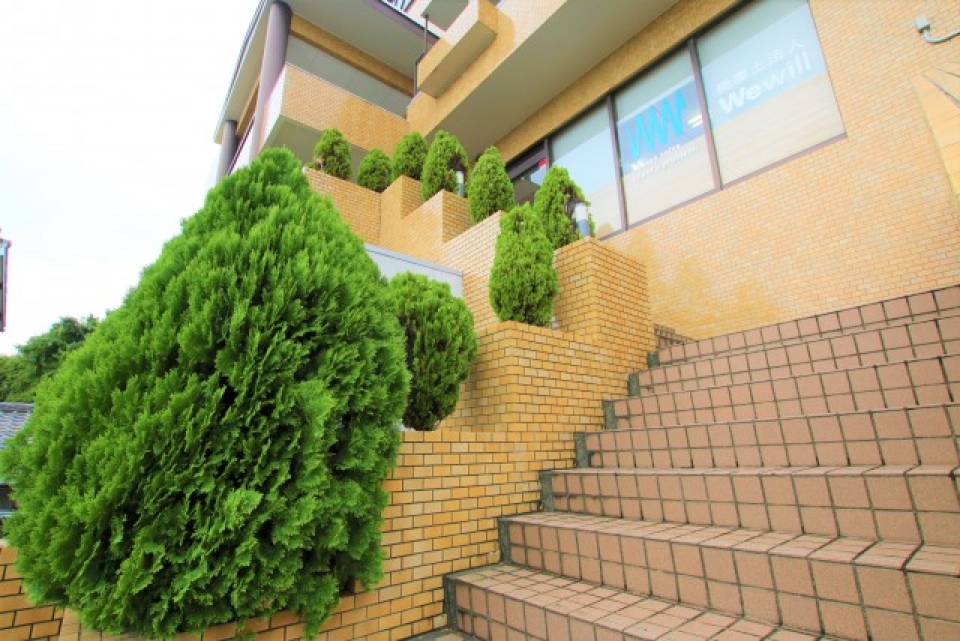 マンションへ入り口に続く階段。テナントさんも入っております。