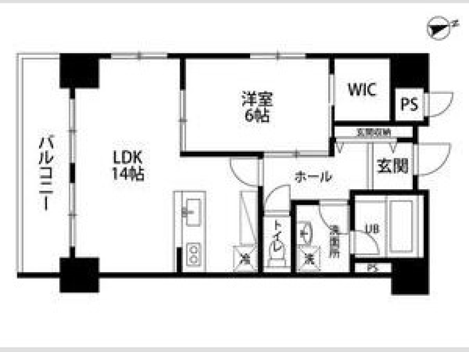 空と向き合うホワイトキッチンの間取り図