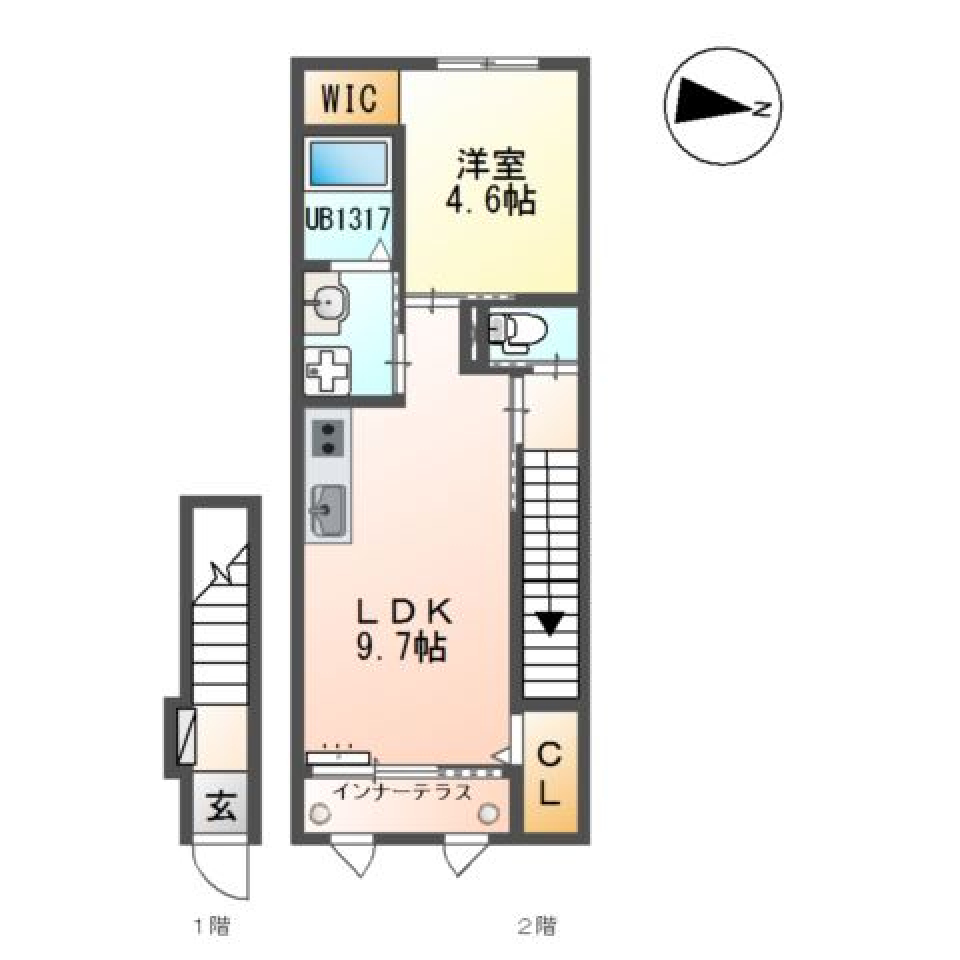 ミニマル凝縮1LDKの間取り図