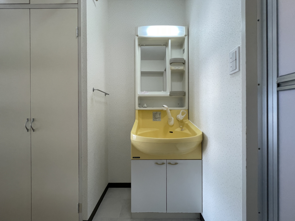 洗面スペース、ちょっと古めかな