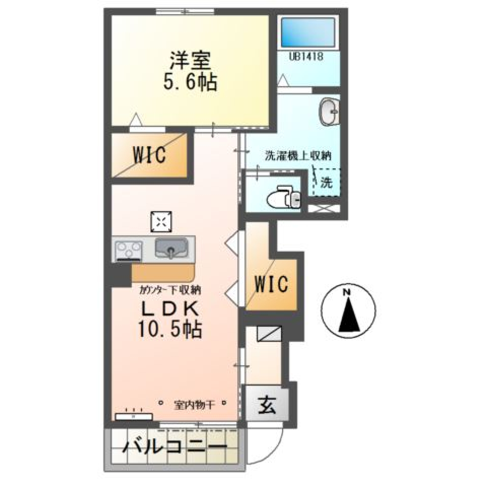 1LDKでWICが2箇所に？の間取り図