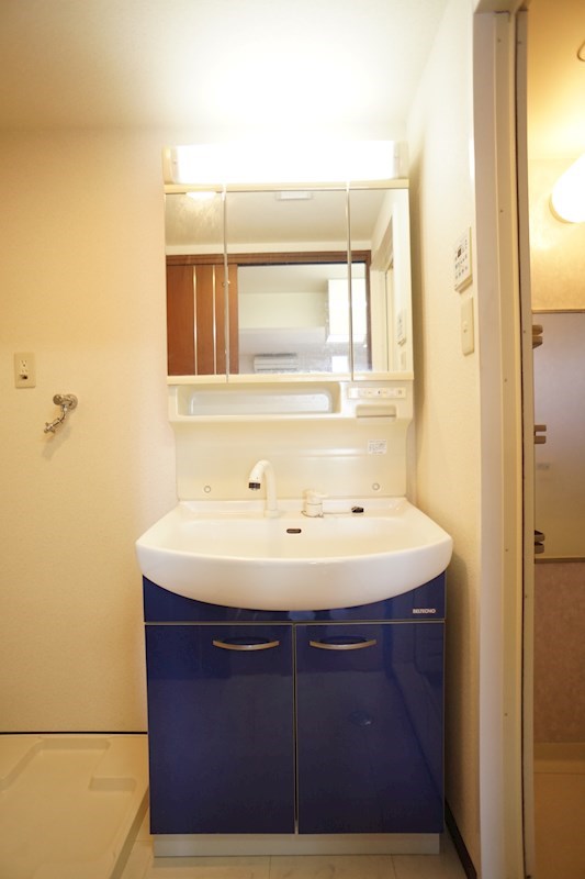 紺色の洗面台がかわいい