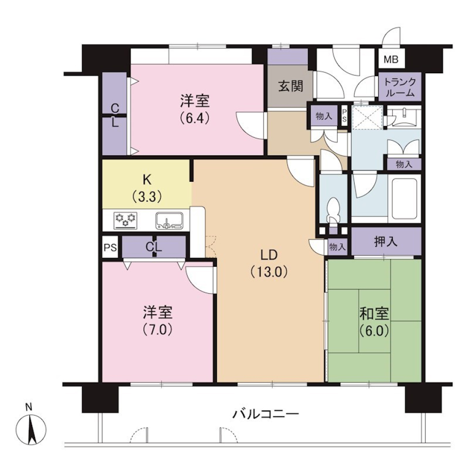 景色とキッチンに惚れ惚れの間取り図