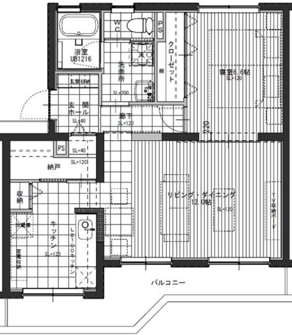 白いタイルの空間美の間取り図
