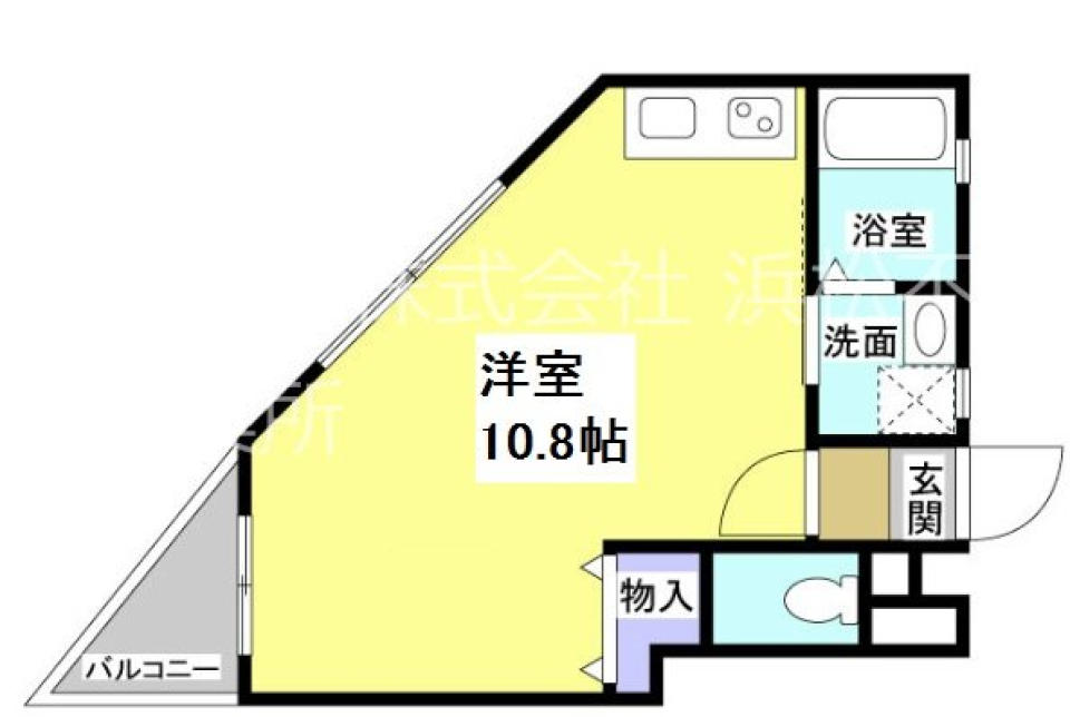 ほぼ三角形、でも家です。の間取り図