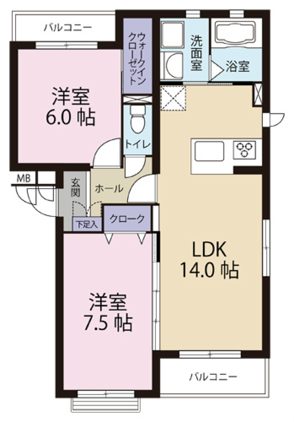 真っ赤なエントランスをくぐり抜けての間取り図