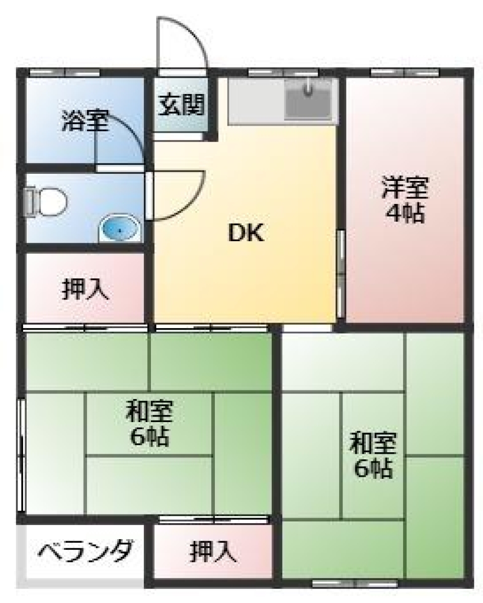 二人入居可能です！　駅近く、買物便利、駐車場もありの３DKマンションです！の間取り図
