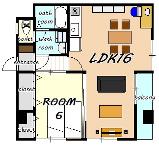 家具の配置レイアウト案です。ゆとりあるお部屋ですね