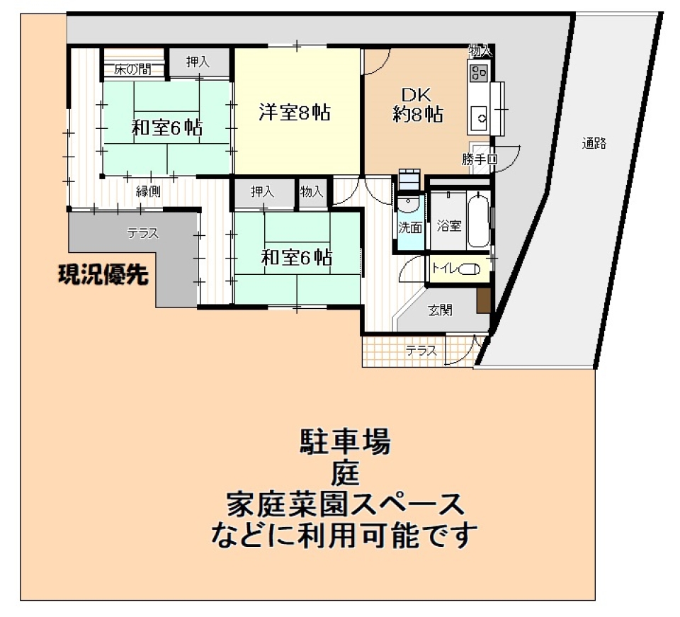 フリースペースを生かす平家の間取り図