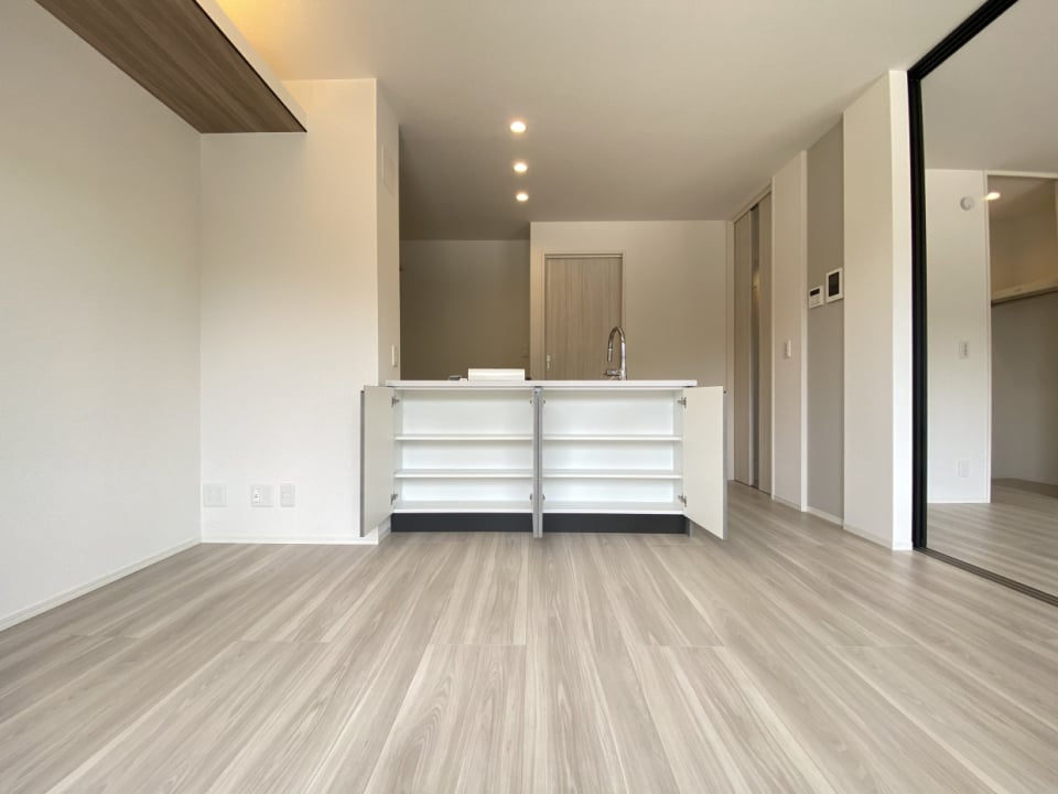 キッチンの背面というか前面というか、このリビング側にもちょこちょこ収納できるの気が効いています。