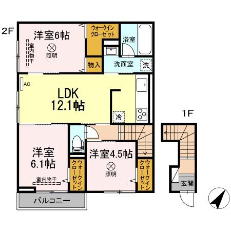 引き締まった荷物をどさっと置きゾーニングしていく。の間取り図