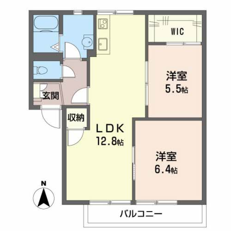 淡い色で生まれ変わり垣間見える名残と暮らすリノベ2LDK。の間取り図