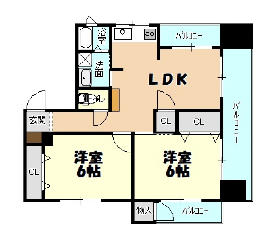 3面バルコニーの明るいフルリフォームマンションの間取り図