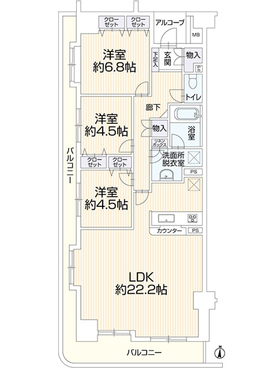 駅チカ高層11階角部屋での都会的な暮らしの間取り図